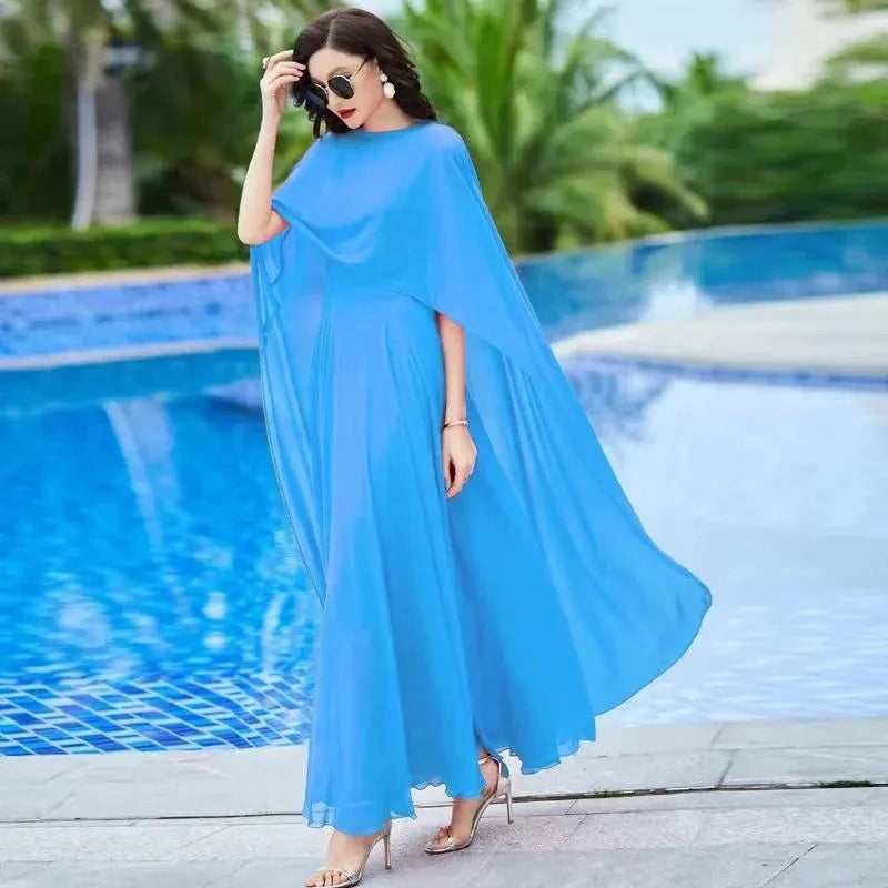 Women’s Long Sleeve White Chiffon Maxi Dress – Vintage Elegant 2024