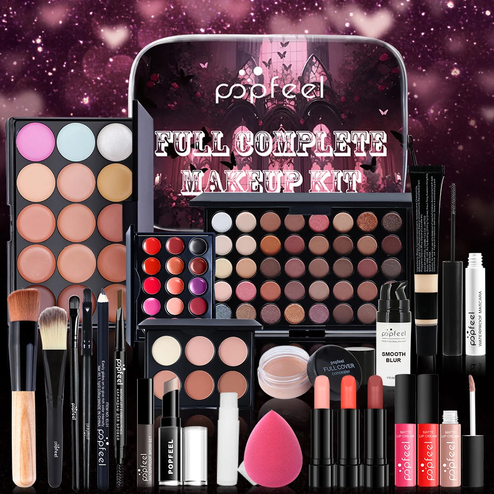 Full makeup kit with eyeshadows, lipsticks & eyeliner – perfect gift set.
