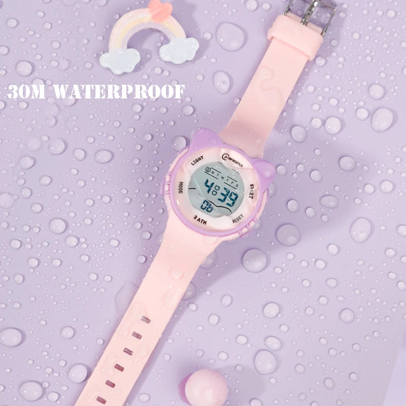 Kids Watch Girls Boys Pink Cute Meow Star Watches Children Sstudent Fashion Waterproof Alarm Clock Digit Electronic Watch Gift