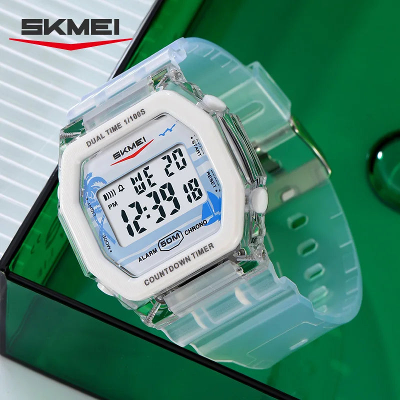 SKMEI EL Light Digital Electronics Wristwatches For Men Women Students Simple Waterproof Sports Count down timer Watches Reloj
