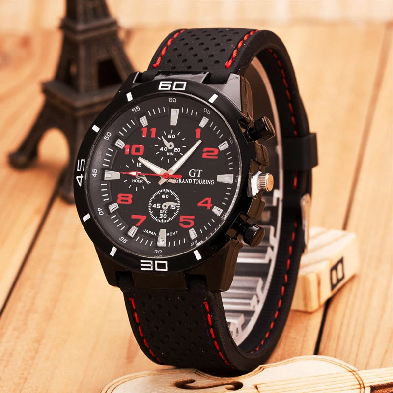 FashionBlack Leather Quartz Watch For Men Personality Round Watch Dial Watch Bracelet Set