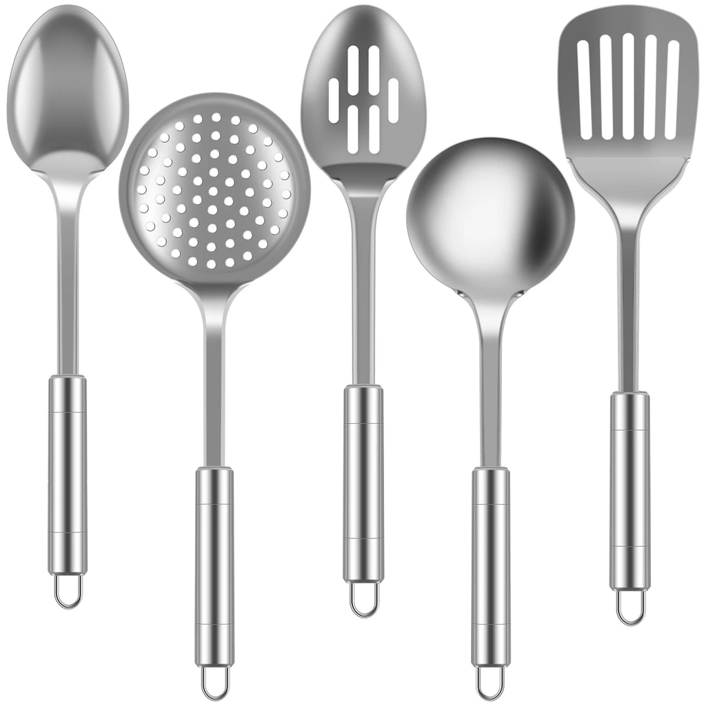 5Pcs Kitchen Cooking Utensils Set Stainless Steel Cooking Tools Reusable Kitchen Gadgets Washable Spoons Spatula Cookware Set