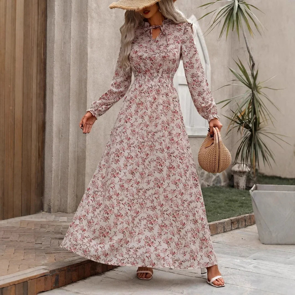 Autumn long-sleeve ruffled collar A-line dress – stylish & elegant.