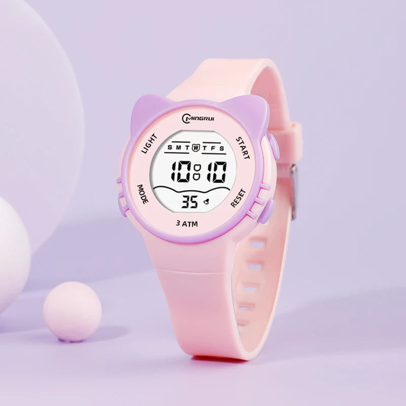 Kids Watch Girls Boys Pink Cute Meow Star Watches Children Sstudent Fashion Waterproof Alarm Clock Digit Electronic Watch Gift