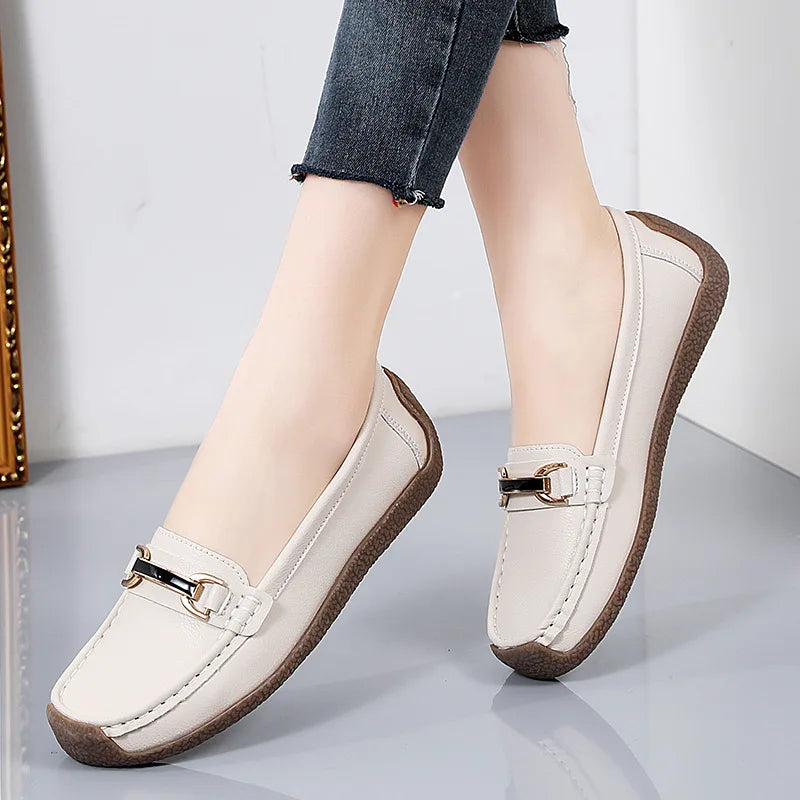 Plus Size 44 Women Flats Genuine Leather Slip Shoes for Woman