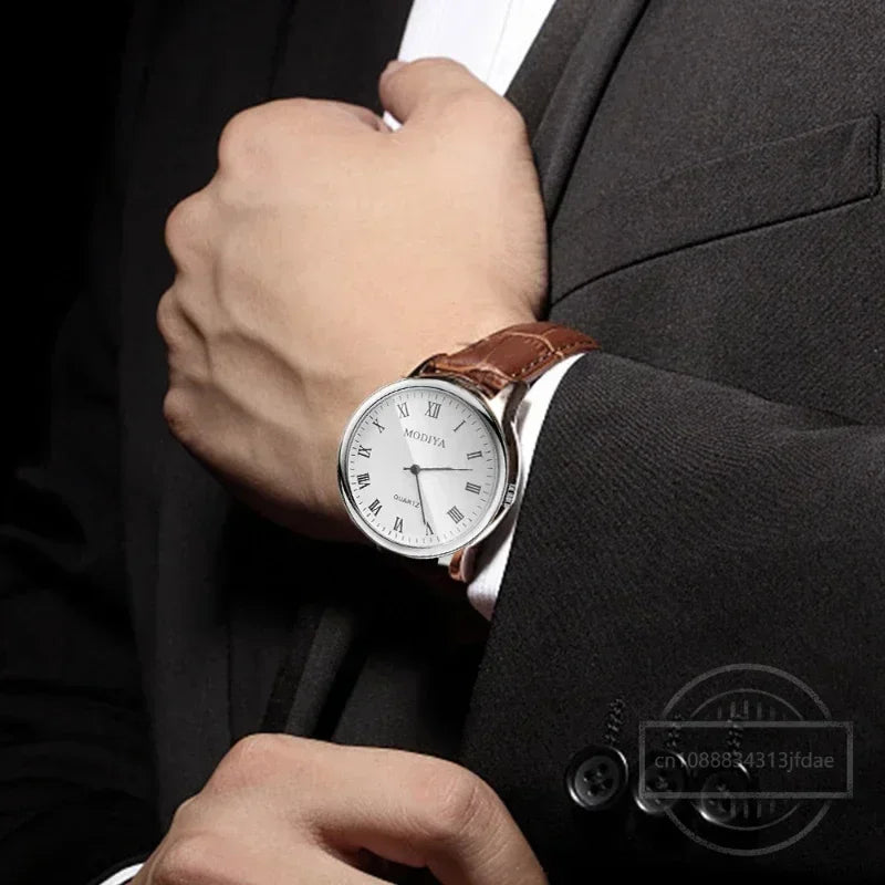 Men’s Luxury Leather Strap Quartz Watch – Analog Casual & Business