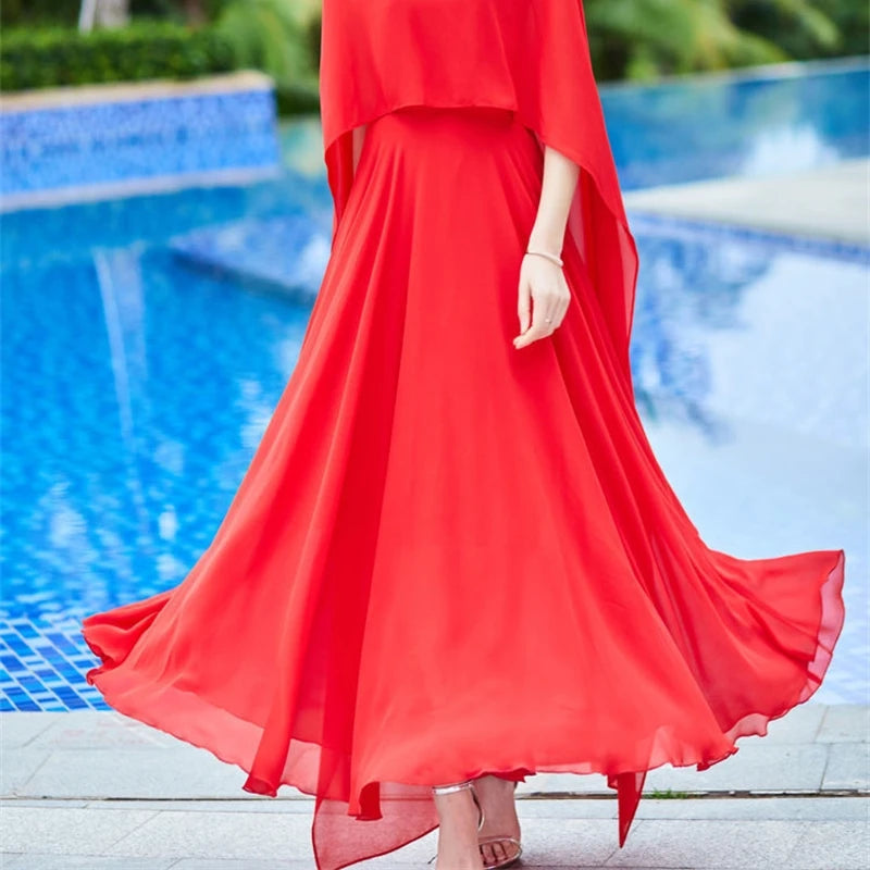 Women’s Long Sleeve White Chiffon Maxi Dress – Vintage Elegant 2024