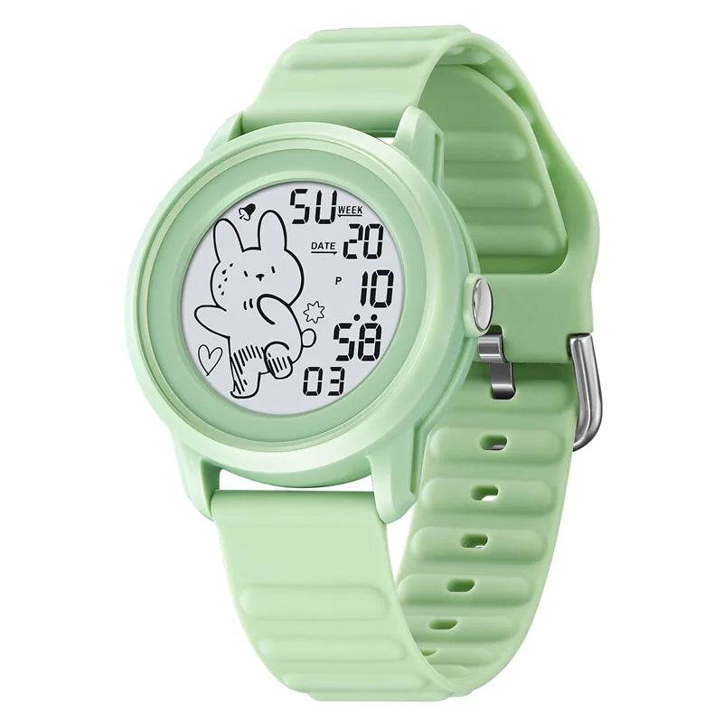 Skmei Unisex Digital Watches for Young Student Carton Rabbit Pattern Fashion LED Waterproof Boy Girl Wristwatch with Alarm Clock