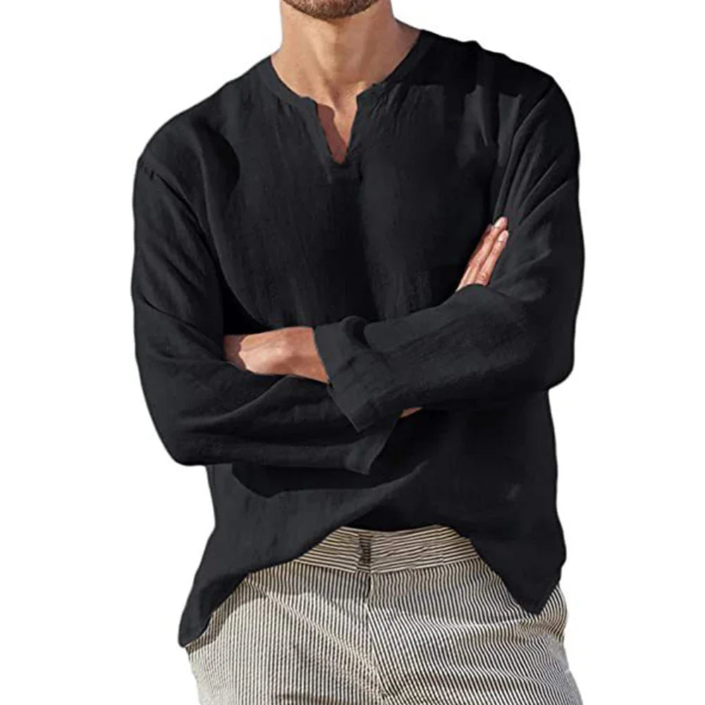 Men's Linen V-Neck Shirt