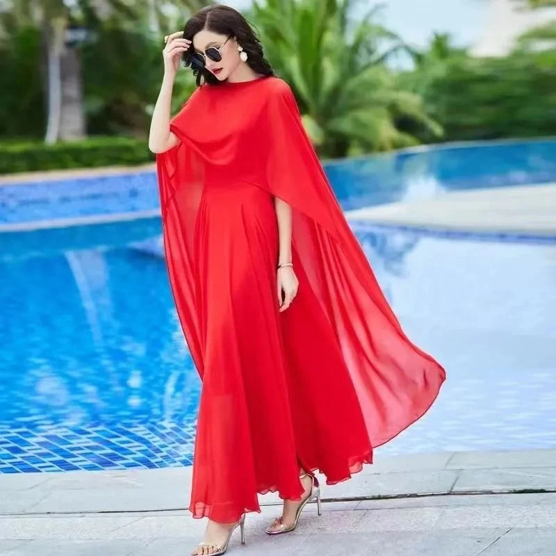 Women’s Long Sleeve White Chiffon Maxi Dress – Vintage Elegant 2024