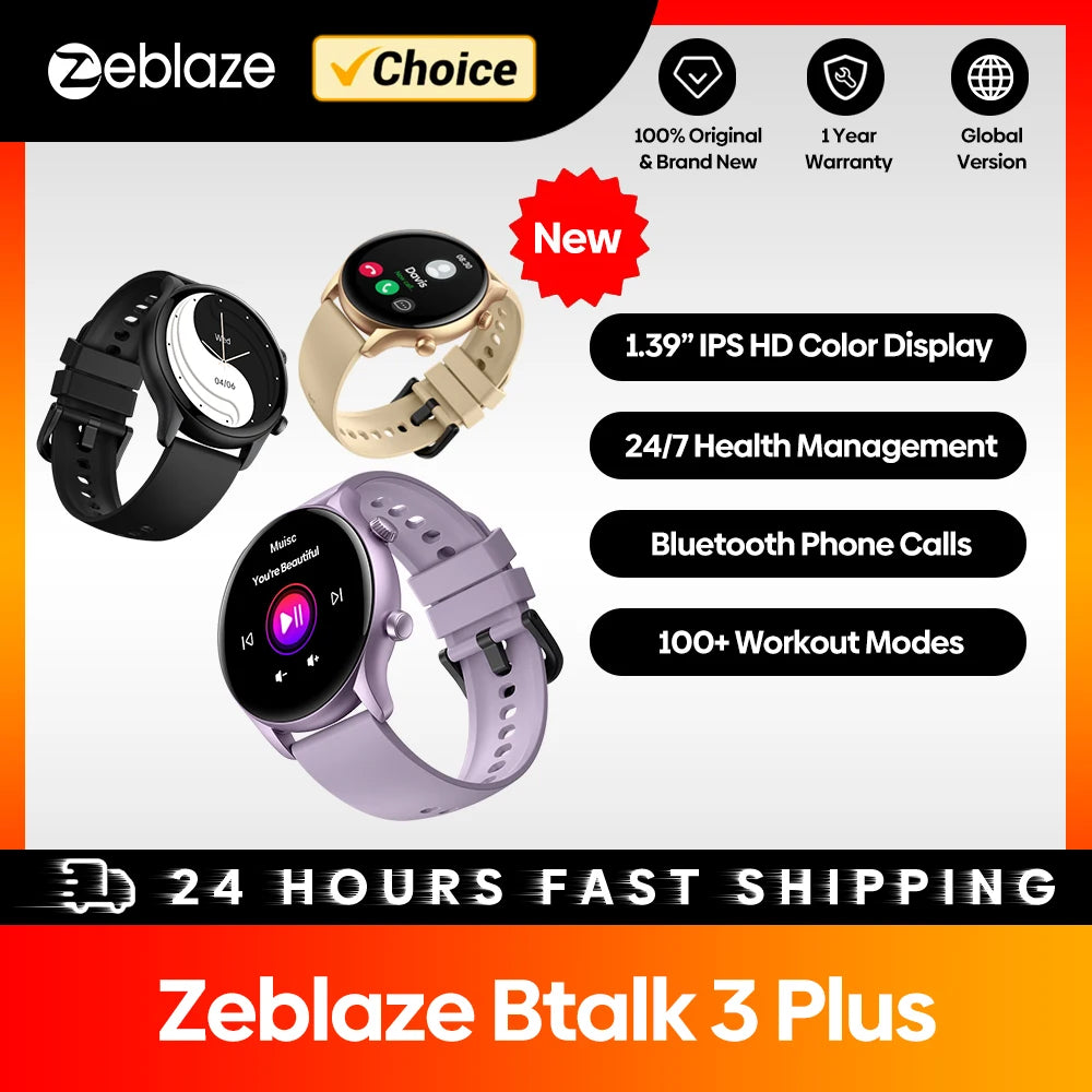Zeblaze Btalk 3 Plus Smartwatch – 1.39" HD, Voice Calls & Fitness Tracker