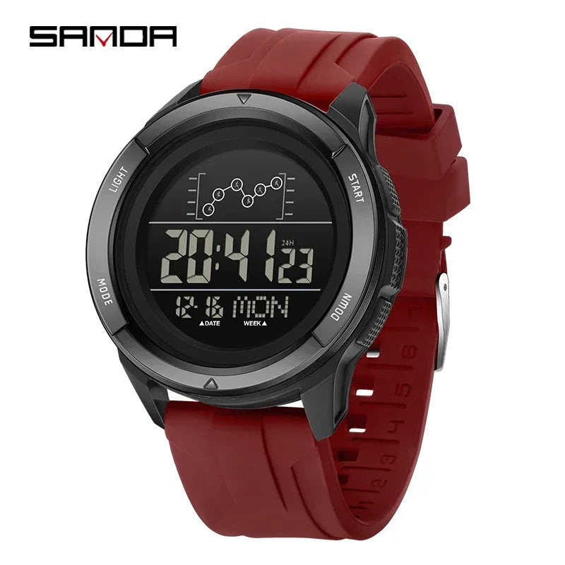SANDA Military Sport Man Watch Nylon Strap LED Digital Display Multifunction Alarm Clock Countdown Waterproof Men's Wristwatch