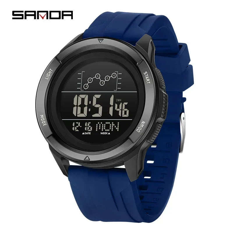 SANDA Military Sport Man Watch Nylon Strap LED Digital Display Multifunction Alarm Clock Countdown Waterproof Men's Wristwatch