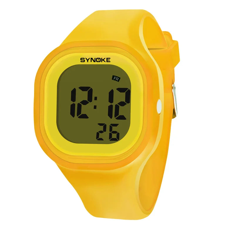 Synoke Unisex Digital Sport's Watches Fashion Soft Silicone Strap Led Waterproof Swimming Jelly Wristwatch Alarm Clock