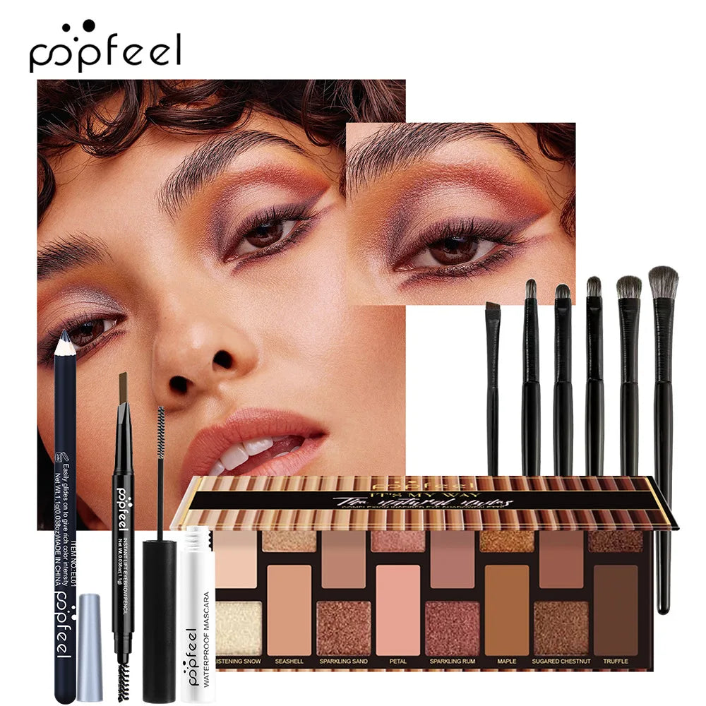 POPFEEL All-in-One Makeup Kit – Eyeshadow, Lip Gloss, Blush & Brushes