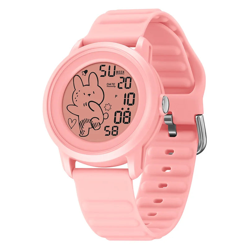 Skmei Unisex Digital Watches for Young Student Carton Rabbit Pattern Fashion LED Waterproof Boy Girl Wristwatch with Alarm Clock