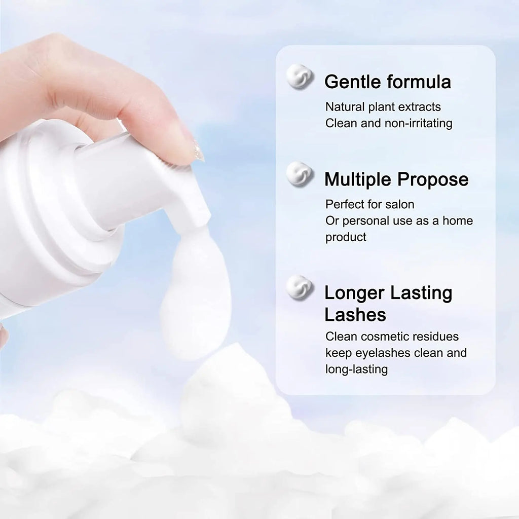 Gentle lash shampoo foam kit with brush – cleanses extensions & removes makeup