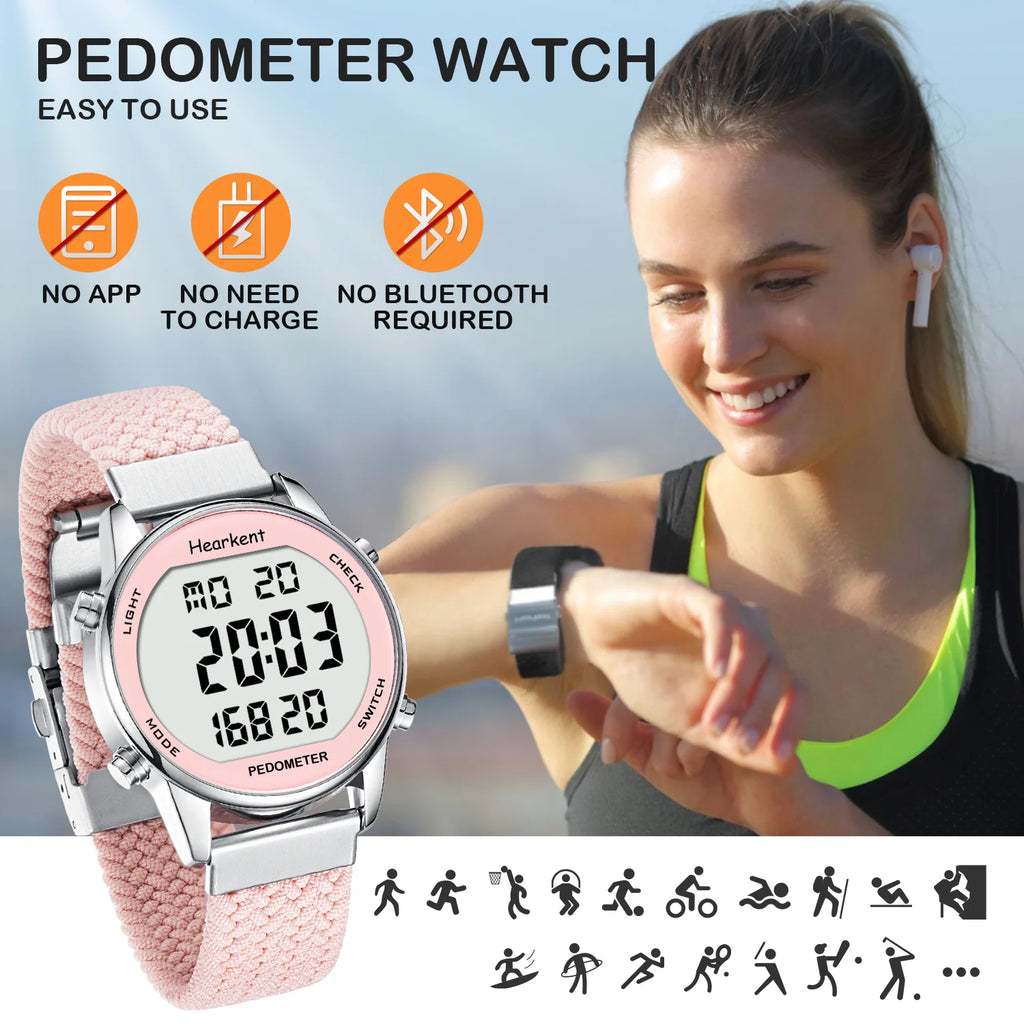 Hearkent Pedometer Sport Watches Step Counter Watch Women Digital Watches Calories Mile Stopwatch Countdown for Walking Tracker