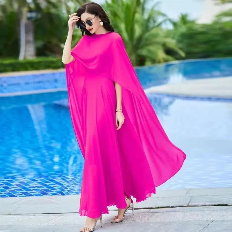 Women’s Long Sleeve White Chiffon Maxi Dress – Vintage Elegant 2024