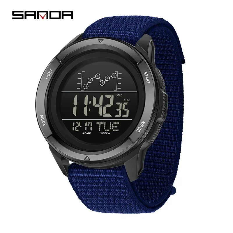 SANDA Military Sport Man Watch Nylon Strap LED Digital Display Multifunction Alarm Clock Countdown Waterproof Men's Wristwatch