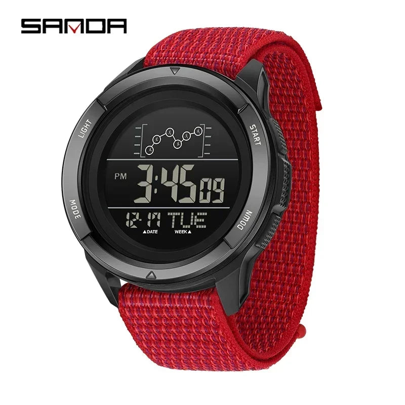 SANDA Military Sport Man Watch Nylon Strap LED Digital Display Multifunction Alarm Clock Countdown Waterproof Men's Wristwatch