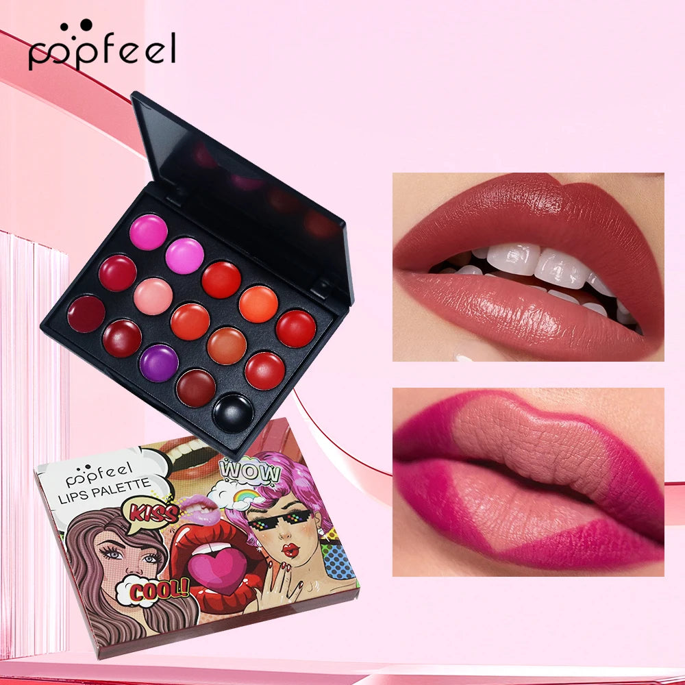 POPFEEL 15-Color Liquid Lipstick Palette – Long Lasting & Portable