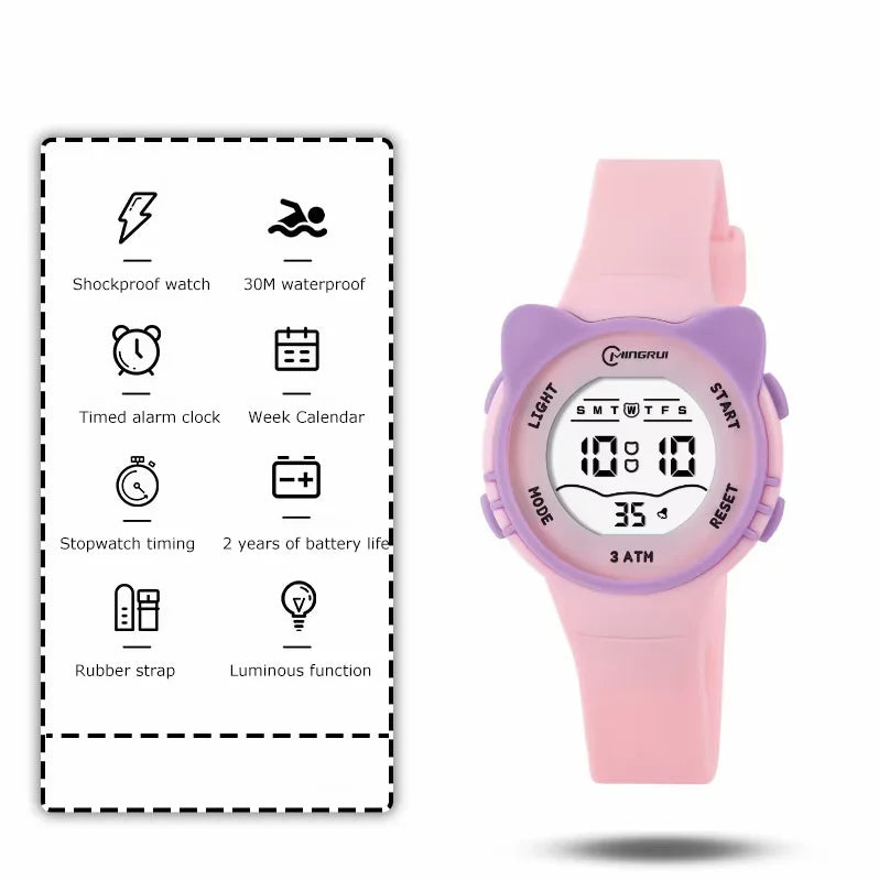 Kids Sport Watches Pink Sport Children Digital Watch For Boys Girls 30M Waterproof Alarm Stopwatch Student Electronic Wristwatch