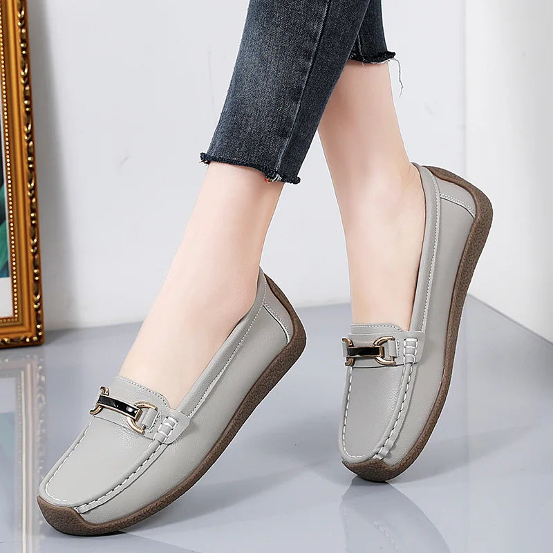 Plus Size 44 Women Flats Genuine Leather Slip Shoes for Woman