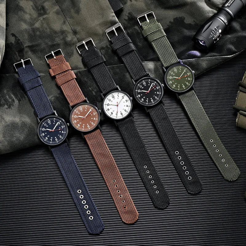 YIKAZE Military Men's Watches Luminous Shock Resistant Men Sports Watches Canvas Strap Simple Outdoor Quartz Wristwatch for man