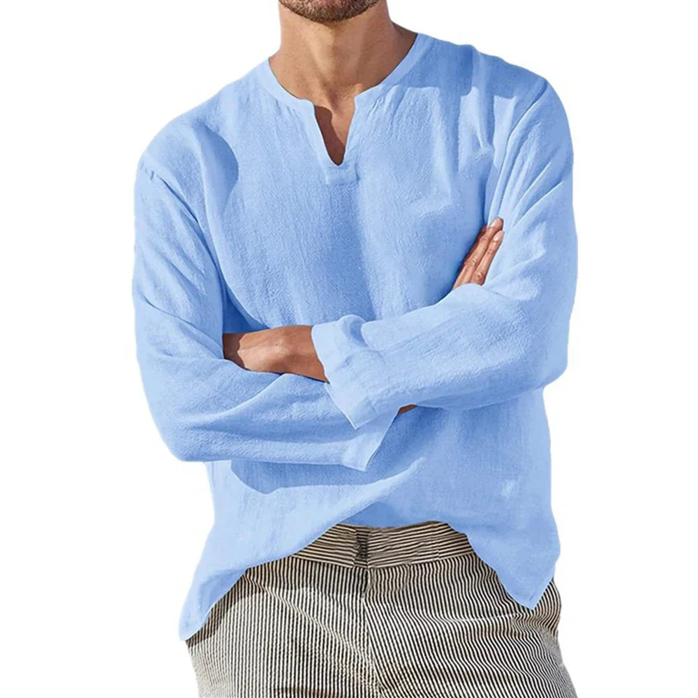 Men's Linen V-Neck Shirt