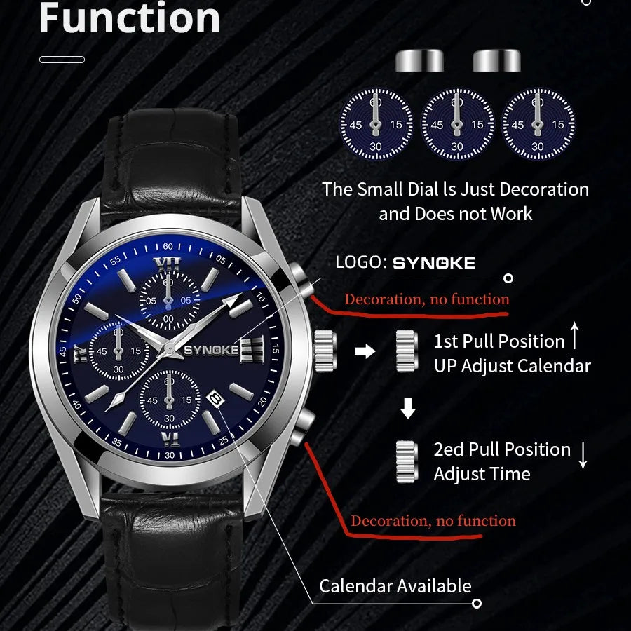 SYNOKE Men’s Quartz Watch – Fashion, Waterproof, Night Glow & Calendar