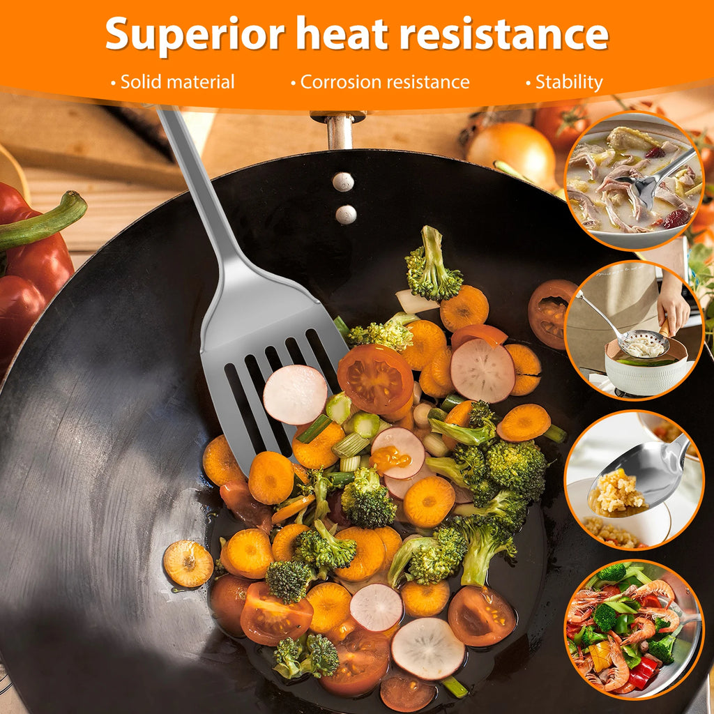 5Pcs Kitchen Cooking Utensils Set Stainless Steel Cooking Tools Reusable Kitchen Gadgets Washable Spoons Spatula Cookware Set