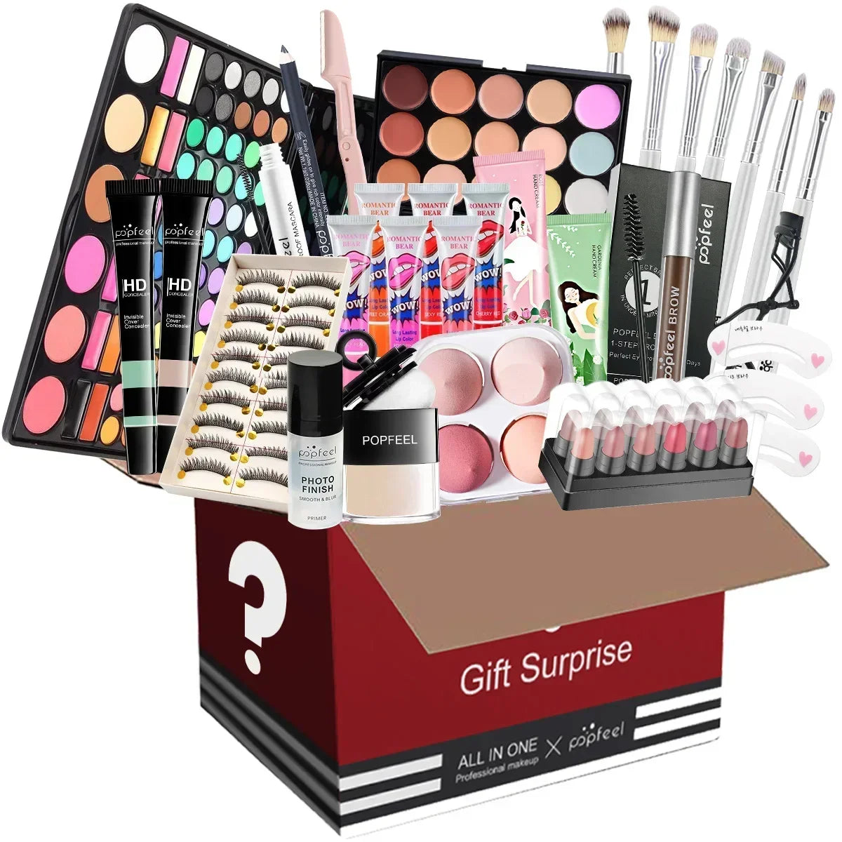POPFEEL All-in-One Makeup Kit – Eyeshadow, Lip Gloss, Blush & Brushes