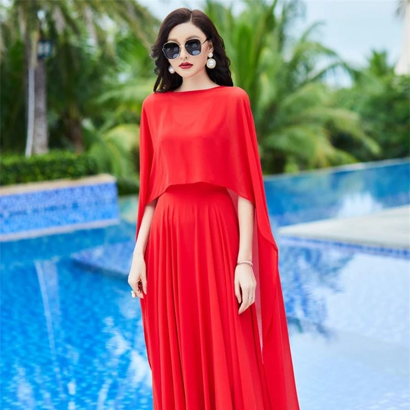 Women’s Long Sleeve White Chiffon Maxi Dress – Vintage Elegant 2024
