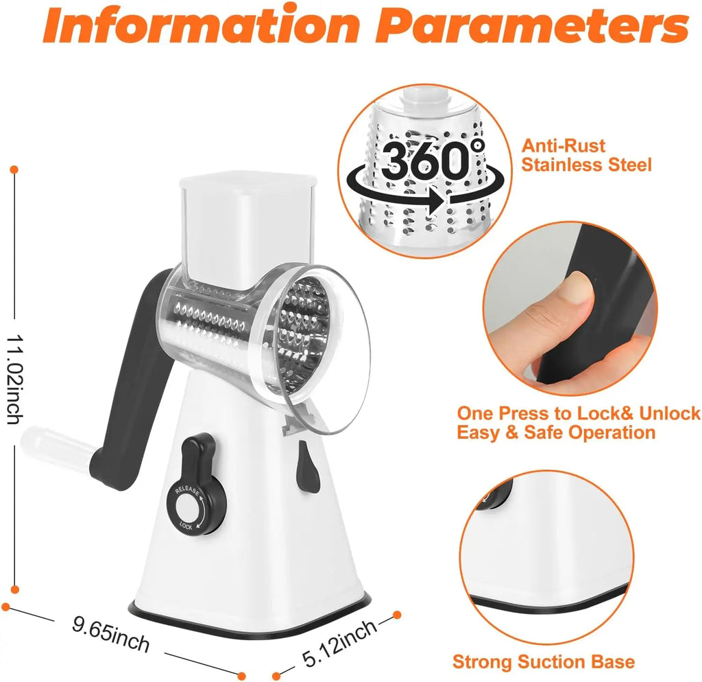 Multi-Purpose Rotary Grater & Vegetable Slicer – Cheese, Potato, Carrot