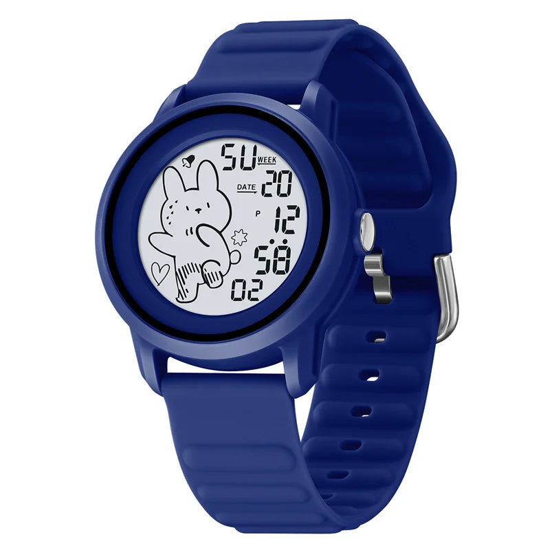 Skmei Unisex Digital Watches for Young Student Carton Rabbit Pattern Fashion LED Waterproof Boy Girl Wristwatch with Alarm Clock