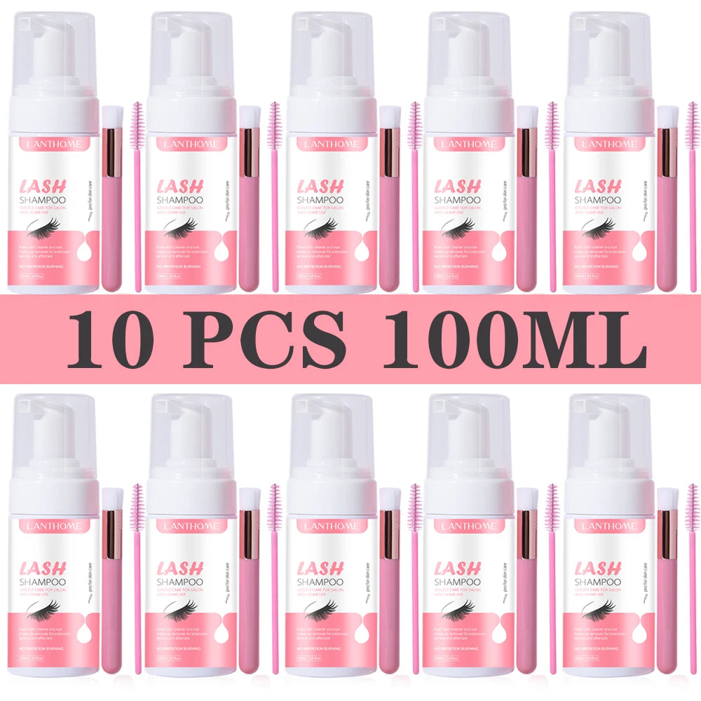 Gentle lash shampoo foam kit with brush – cleanses extensions & removes makeup