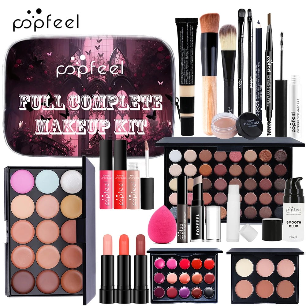Full makeup kit with eyeshadows, lipsticks & eyeliner – perfect gift set.