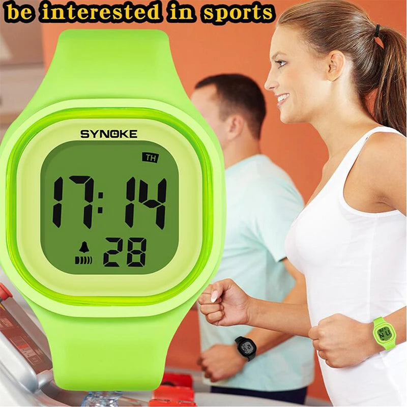 Synoke Unisex Digital Sport's Watches Fashion Soft Silicone Strap Led Waterproof Swimming Jelly Wristwatch Alarm Clock