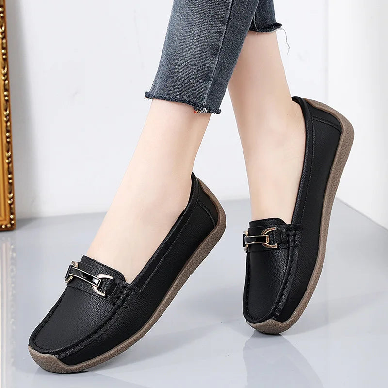 Plus Size 44 Women Flats Genuine Leather Slip Shoes for Woman