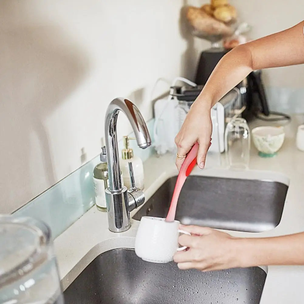 Multifunctional Pot Cleaning Brush Vertical Dishwashing Brush Kitchen Suction Cup Type Sink Cleaning Scrub LongHandle Tool Brush