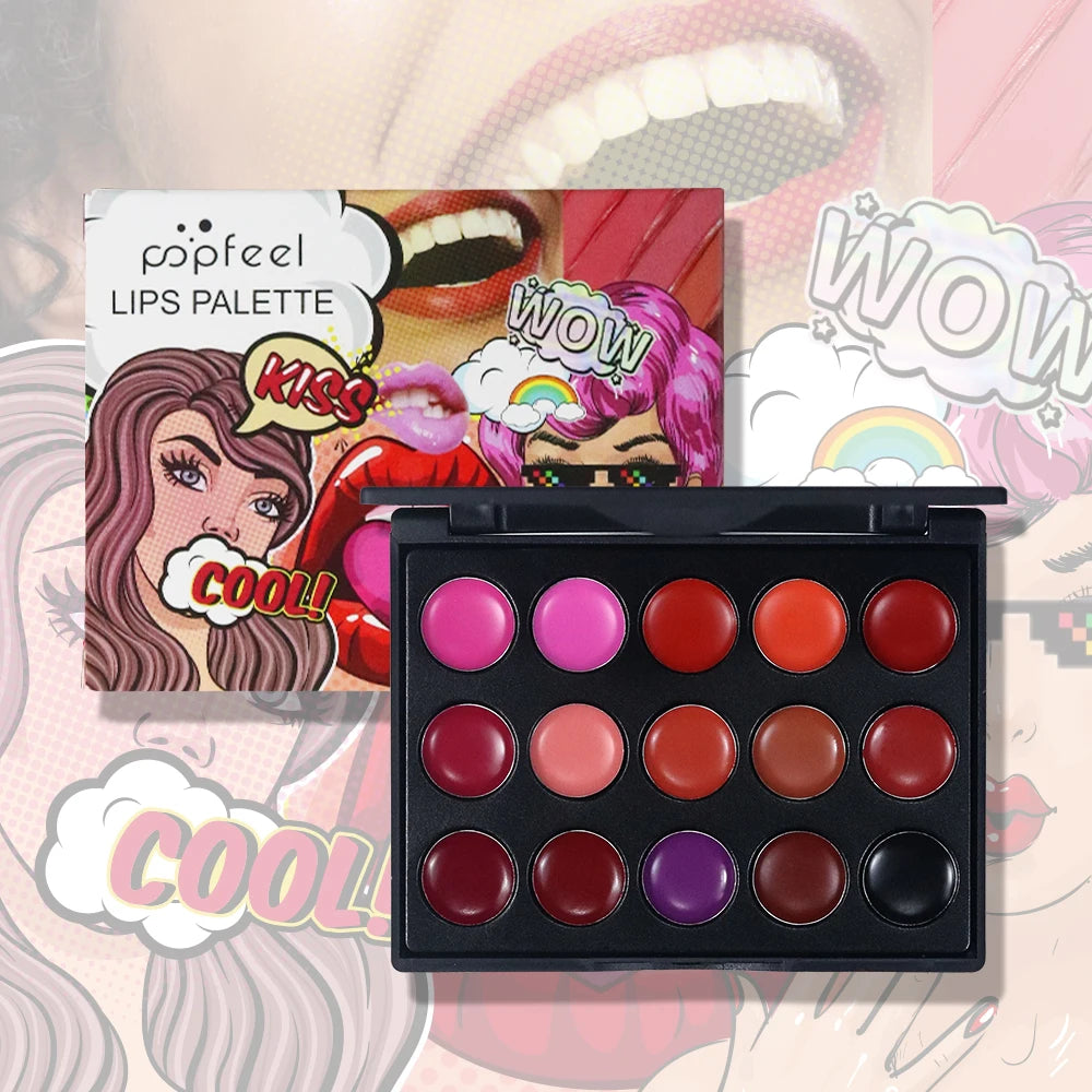 POPFEEL 15-Color Liquid Lipstick Palette – Long Lasting & Portable