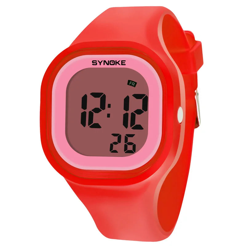 Synoke Unisex Digital Sport's Watches Fashion Soft Silicone Strap Led Waterproof Swimming Jelly Wristwatch Alarm Clock