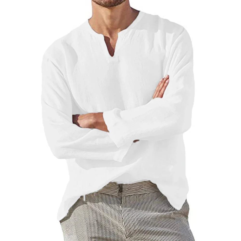Men's Linen V-Neck Shirt