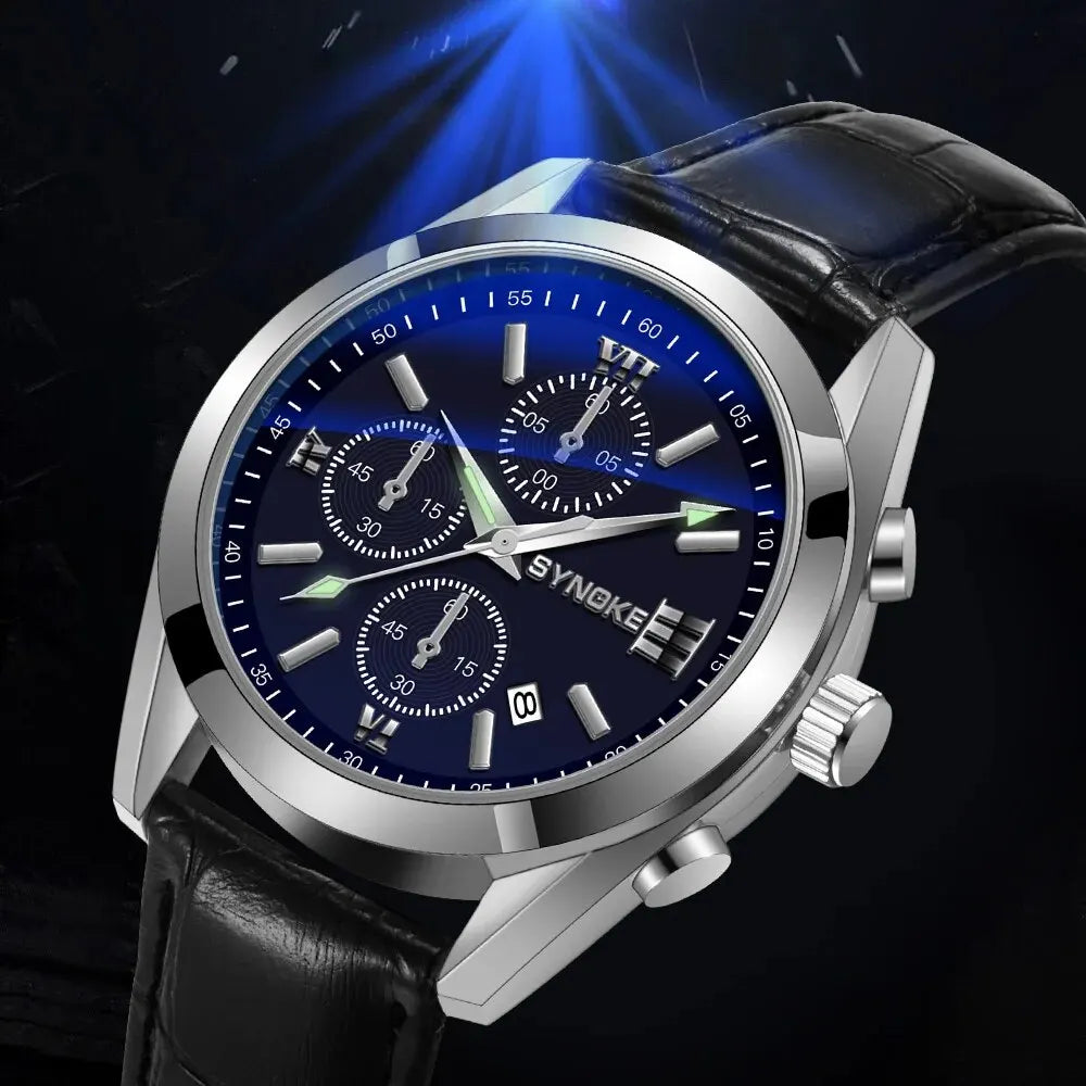 SYNOKE Men’s Quartz Watch – Fashion, Waterproof, Night Glow & Calendar