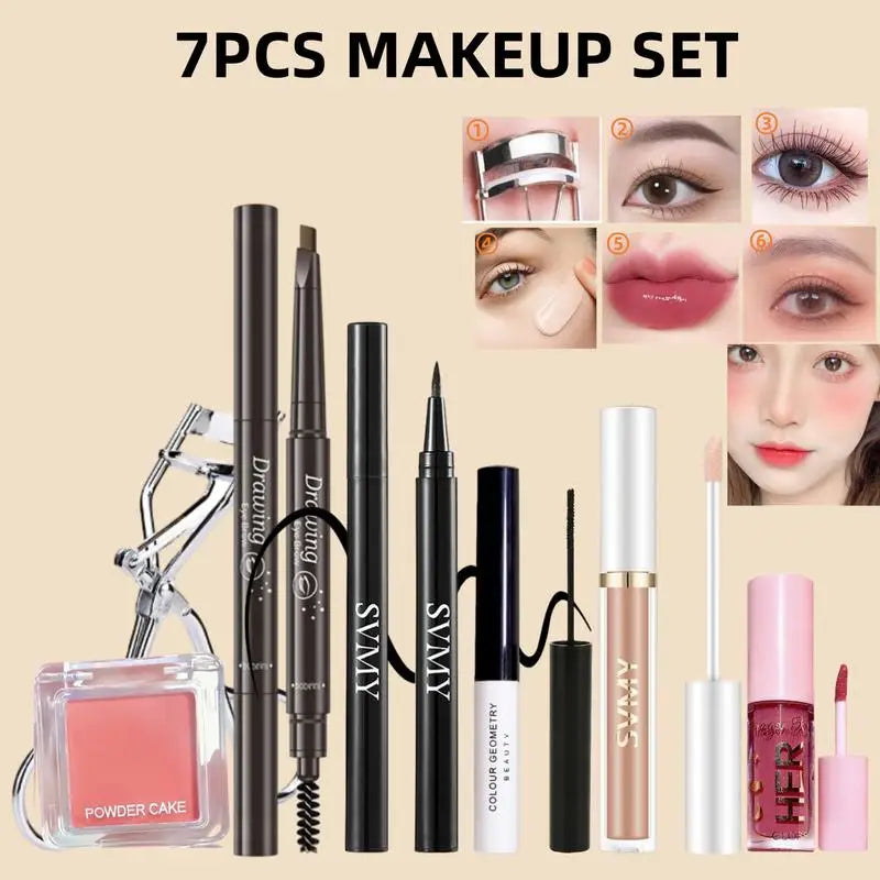 POPFEEL All-in-One Makeup Kit – Eyeshadow, Lip Gloss, Blush & Brushes