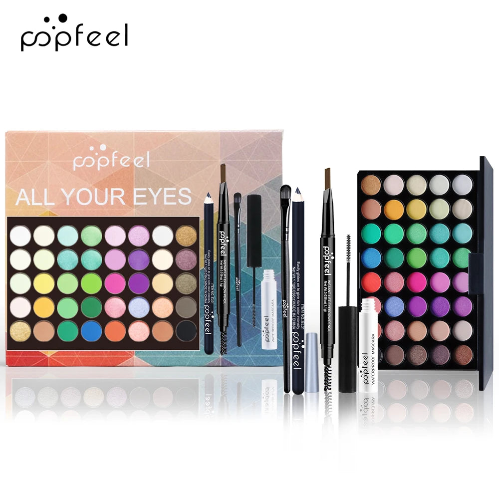POPFEEL Eye Makeup Kit – Eyeshadow, Eyeliner, Mascara & Eyebrow Pencil Set