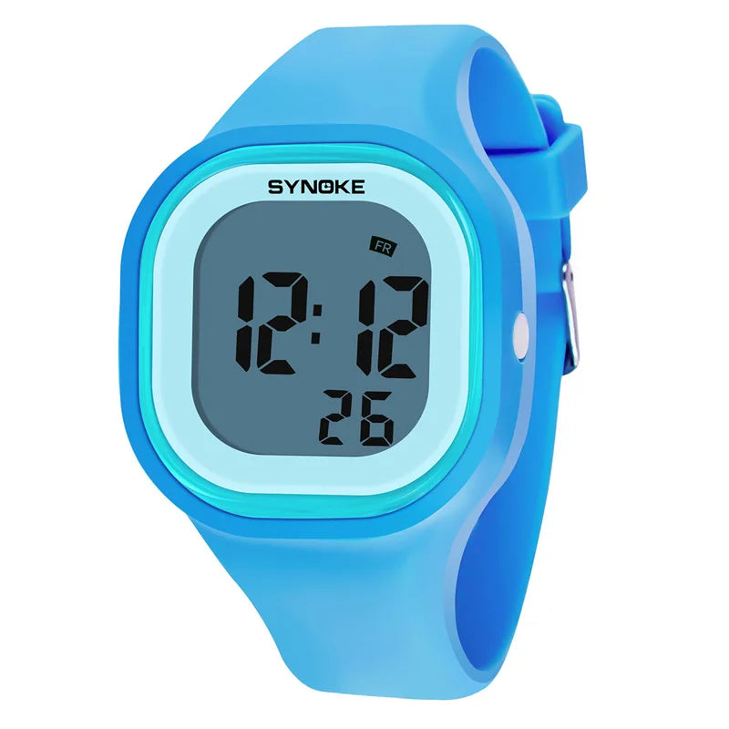 Synoke Unisex Digital Sport's Watches Fashion Soft Silicone Strap Led Waterproof Swimming Jelly Wristwatch Alarm Clock