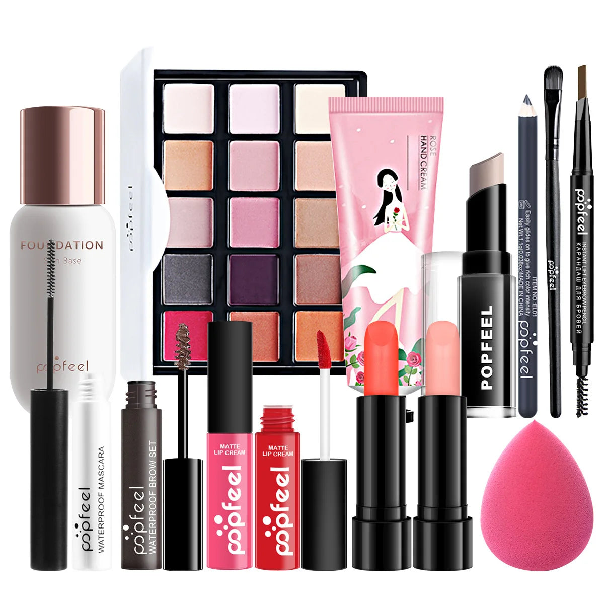 POPFEEL All-in-One Makeup Kit – Eyeshadow, Lip Gloss, Blush & Brushes