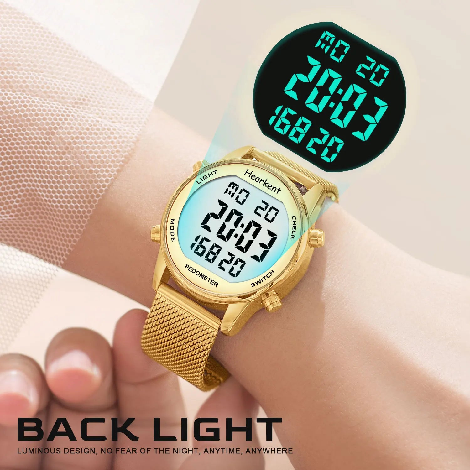 Hearkent Pedometer Watches Sport Step Counter Women's Digital Watches Calories Mile Tracker Waterproof 30M for Walking Running